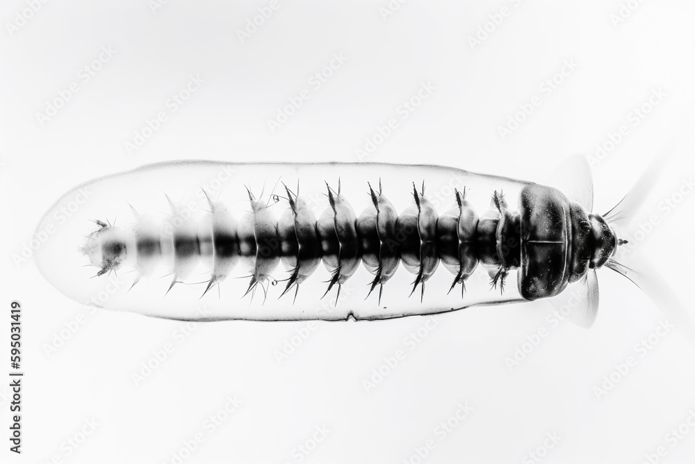 Poster abstract illustration of a caterpillar in transparency, isolated over a clean background. generative