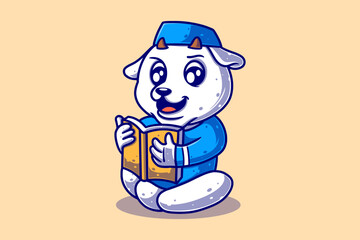 Cute Muslim Sheep Cartoon Reading Quran Illustration