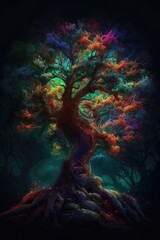 Fototapeta na wymiar The tree of life with rainbows and stars Generative Ai