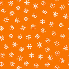 Orange seamless pattern with white snowflakes