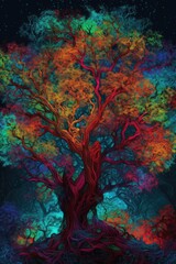 Fototapeta na wymiar The tree of life with rainbows and stars Generative Ai