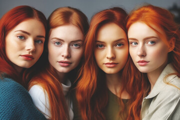 Portrait of a group of beautiful redhead young women , Generative ai