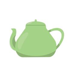 Vector illustration. Green teapot in flat style. Vector, teapot, dishes