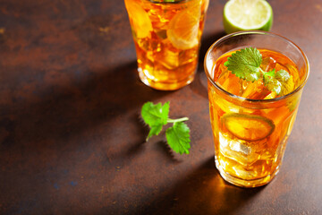ice tea with lemon and mint herb