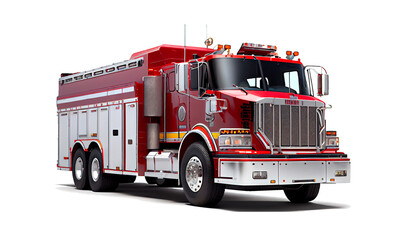 red fire truck on a transparent background (PNG) generative AI