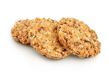 Granola cookie isolated on white background with full depth of field.