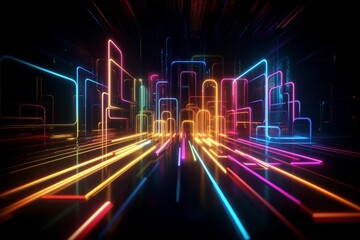 Fototapeta premium Graphic neon lines imaginative background, wallpaper, colorful, Generative IA