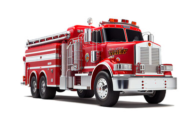 fire truck red on white background with clipping path
