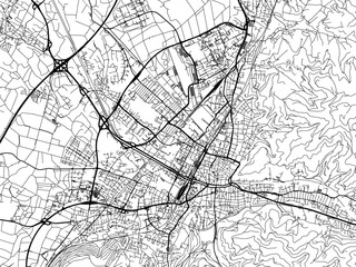 Vector road map of the city of  Freiburg im Breisgau in Germany on a white background.