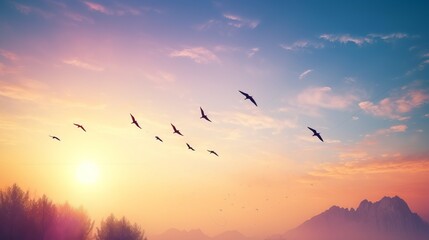Obraz premium Beautiful Peaceful Spring Morning Sky with Birds
