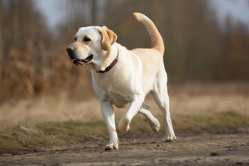 labrador breed dog running happy in the field. Ai generative