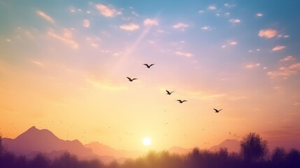 Fototapeta na wymiar Beautiful Peaceful Spring Morning Sky with Birds