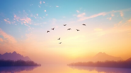 Fototapeta premium Beautiful Peaceful Spring Morning Sky with Birds
