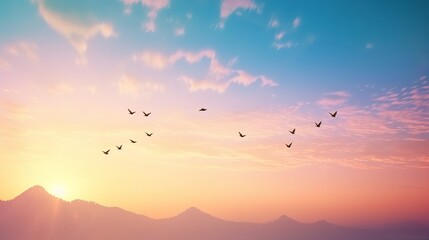 Obraz premium Beautiful Peaceful Spring Morning Sky with Birds