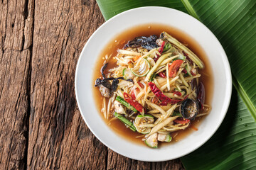 Spicy Papaya Salad with Fermented Fish and Salted Crab, Thai Recipe.