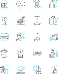 Kitchenware utensils linear icons set. Spoon, Fork, Knife, Ladle, Spatula, Tongs, Whisk line vector and concept signs. Grater,Peeler,Masher outline illustrations