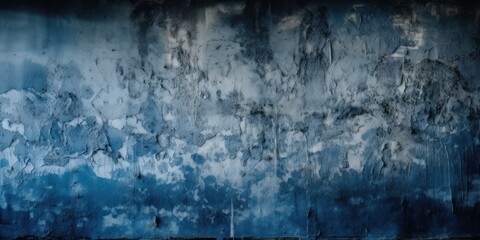 Toned painted old concrete wall with plaster. Dark blue vintage texture background with space for design. Close up. Rough brush strokes. Grungy, grainy, uneven surface. Empty