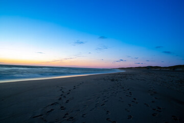 Blue hour on the beach after sunset North Sea Denmark