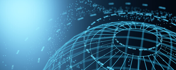 Artificial intelligence. Machine learning. Data background. Big data. Wireless connection. Satellite internet. Blockchain technology. Network structure background. 3D rendering.