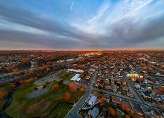 Aerial view of Valley Stream during the sunset in New York