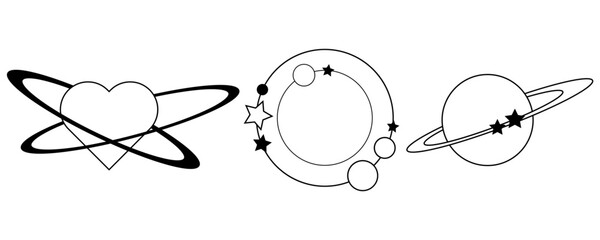 Fantasy planets set of galaxy, space, universe, cosmos, line icons. Vector illustration