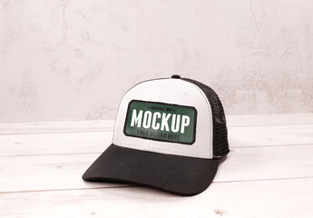 Gasoline Style Mesh Hat Mockup With Realistic Embroydery
