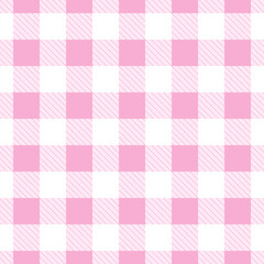 Vector seamless pattern with gingham check in pink and white colours for fabric and textile design