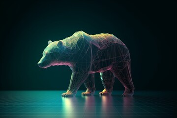 Bear walking through stock market during trading day. Recession, stock market crash concept. Generative ai illustration