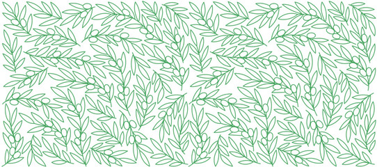 Olive floral pattern background. Editable outline stroke. Vector line.