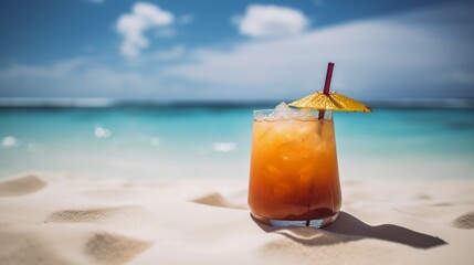 Azure Delight: Relaxing with a Beachside Tropical Cocktail. Ai generative