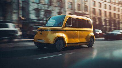 Fototapeta na wymiar compact futuristic electro taxi in the city. Ai generative
