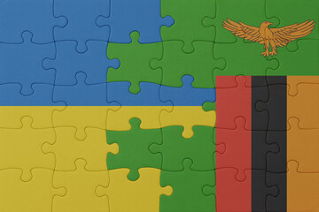 puzzle with the national flag of ukraine and zambia . macro.concept.