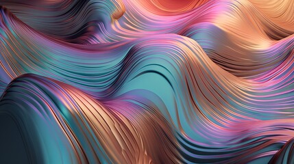 Obraz premium Wavy holographic foil. Neon gradient crumpled surface. Dreamy Y2K background. Generative AI