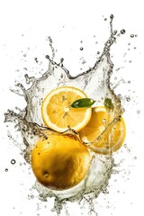 Lemon Sliced, Explosion, Splashing Water Everywhere! White Background, Generative AI