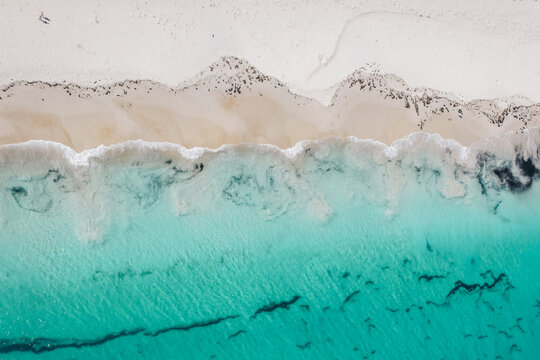 Top-down drone capture of waves breaking on Mosman Beach in Perth, Western Australia	