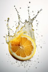 Lemon Sliced, Explosion, Splashing Water Everywhere! White Background, Generative AI