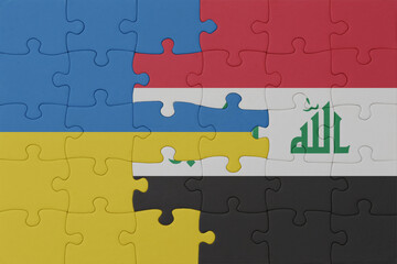 puzzle with the national flag of ukraine and iraq . macro.concept.