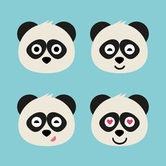 Panda emoji icon set. Emoji Messenger. Safari animal icons. Kawaii panda emoticon smile happy facial expressions. Cartoon animal vector signs. Panda in Kawaii anime comic style. Isolated emoticons.