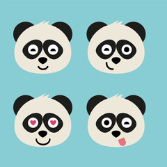 Panda emoji icon set. Emoji Messenger. Safari animal icons. Kawaii panda emoticon smile happy facial expressions. Cartoon animal vector signs. Panda in Kawaii anime comic style. Isolated emoticons.