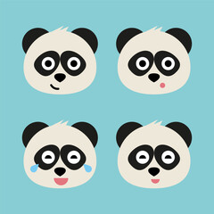 Panda emoji icon set. Emoji Messenger. Safari animal icons. Kawaii panda emoticon smile happy facial expressions. Cartoon animal vector signs. Panda in Kawaii anime comic style. Isolated emoticons.