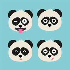 Panda emoji icon set. Emoji Messenger. Safari animal icons. Kawaii panda emoticon smile happy facial expressions. Cartoon animal vector signs. Panda in Kawaii anime comic style. Isolated emoticons.