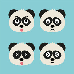 Panda emoji icon set. Emoji Messenger. Safari animal icons. Kawaii panda emoticon smile happy facial expressions. Cartoon animal vector signs. Panda in Kawaii anime comic style. Isolated emoticons.