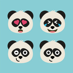 Panda emoji icon set. Emoji Messenger. Safari animal icons. Kawaii panda emoticon smile happy facial expressions. Cartoon animal vector signs. Panda in Kawaii anime comic style. Isolated emoticons.