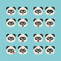 Panda emoji icon set. Emoji Messenger. Safari animal icons. Kawaii panda emoticon smile happy facial expressions. Cartoon animal vector signs. Panda in Kawaii anime comic style. Isolated emoticons.