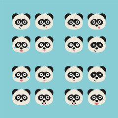 Panda emoji icon set. Emoji Messenger. Safari animal icons. Kawaii panda emoticon smile happy facial expressions. Cartoon animal vector signs. Panda in Kawaii anime comic style. Isolated emoticons.