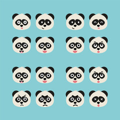 Panda emoji icon set. Emoji Messenger. Safari animal icons. Kawaii panda emoticon smile happy facial expressions. Cartoon animal vector signs. Panda in Kawaii anime comic style. Isolated emoticons.
