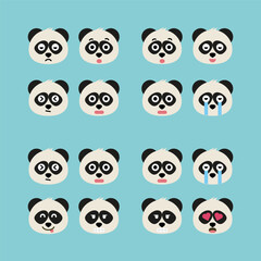 Panda emoji icon set. Emoji Messenger. Safari animal icons. Kawaii panda emoticon smile happy facial expressions. Cartoon animal vector signs. Panda in Kawaii anime comic style. Isolated emoticons.