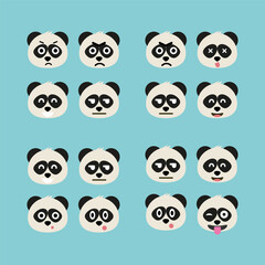 Panda emoji icon set. Emoji Messenger. Safari animal icons. Kawaii panda emoticon smile happy facial expressions. Cartoon animal vector signs. Panda in Kawaii anime comic style. Isolated emoticons.