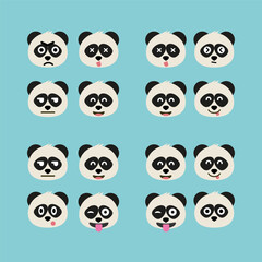 Panda emoji icon set. Emoji Messenger. Safari animal icons. Kawaii panda emoticon smile happy facial expressions. Cartoon animal vector signs. Panda in Kawaii anime comic style. Isolated emoticons.