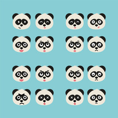 Panda emoji icon set. Emoji Messenger. Safari animal icons. Kawaii panda emoticon smile happy facial expressions. Cartoon animal vector signs. Panda in Kawaii anime comic style. Isolated emoticons.